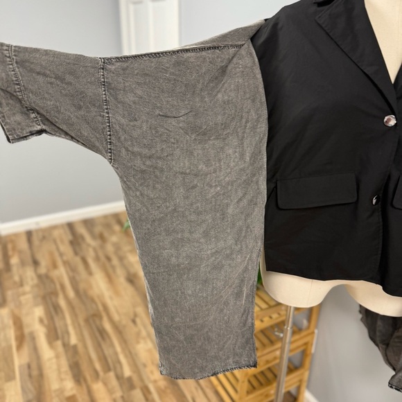 Kate Hewko Bat Wing Jacket Mixed Material One Size Black Washed Gray Streetwear - Picture 13 of 14